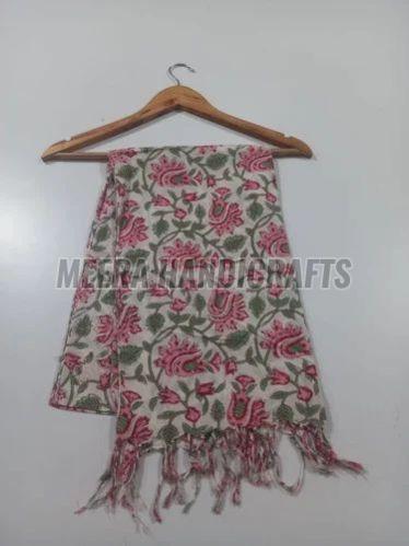 Pink Hand Block Printed Cotton Stole, Brand Name : Meera Handicrafts