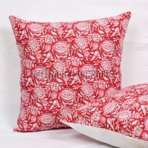 Red Cotton Block Print Cushion Cover, Brand Name : Meera Handicrafts