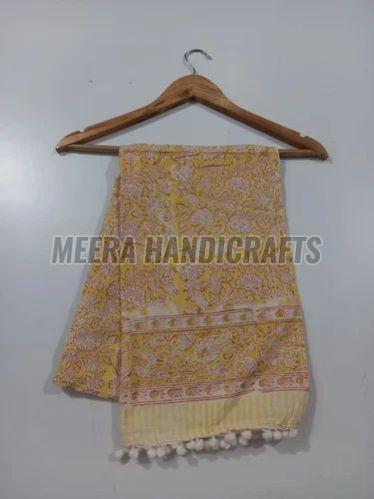 Yellow Hand Block Printed Cotton Stole 22*72 Inch