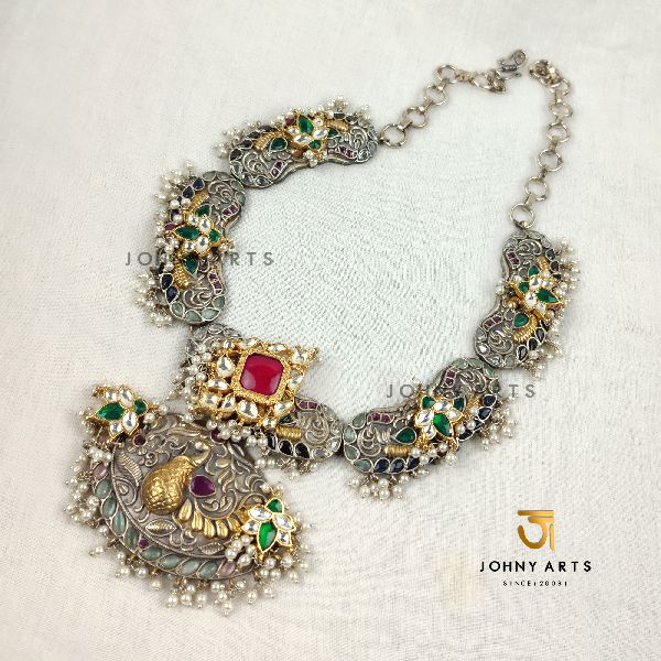 Polished Brass Pachi Kundan Necklace, Brand Name : Johny Arts