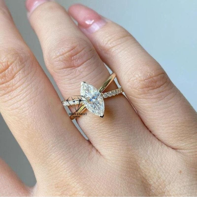 Marquise and Round Cut Yellow Gold Engagement Ring