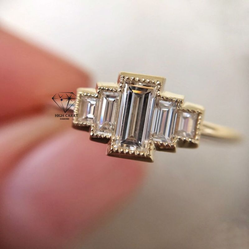 Unique Baguette Cut Diamond Cluster Ring