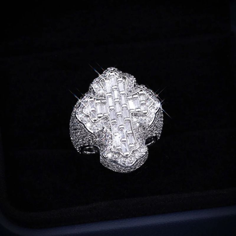 Men Hiphop Cross Sterling Silver Moissanite Ring