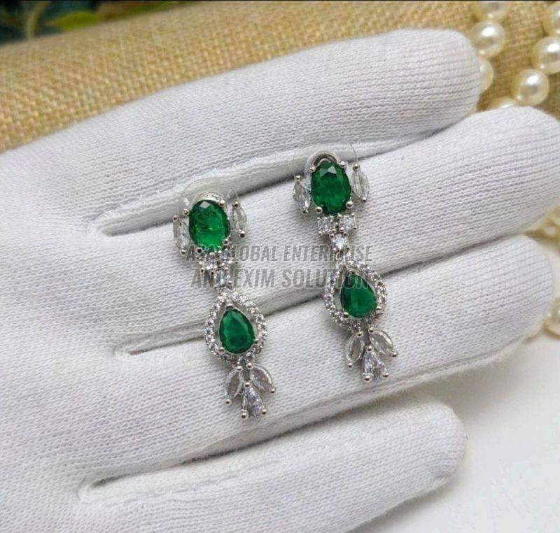 Ladies Brass Green Stone Earring