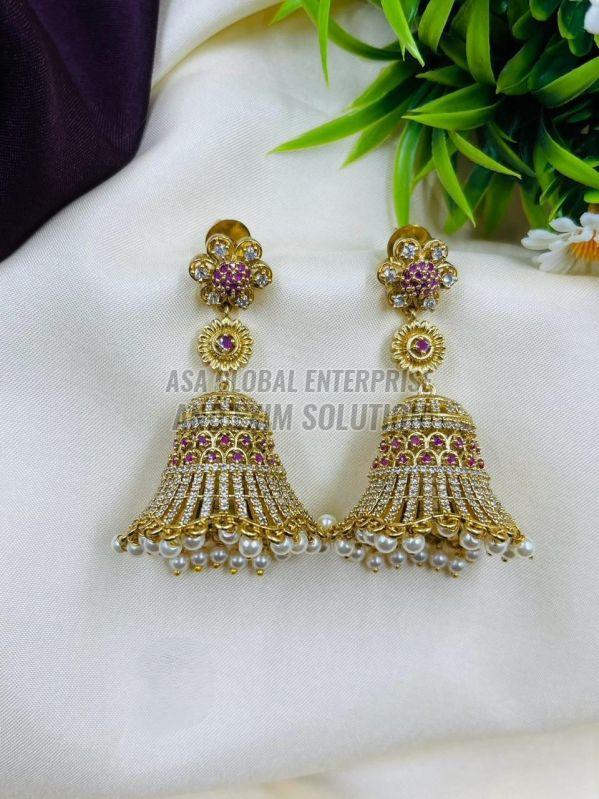 Ladies Brass Pink Designer Jhumka Earring Set