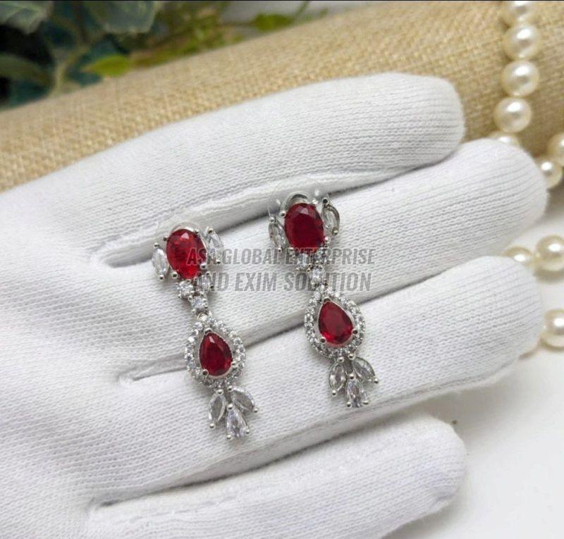 Ladies Brass Red Stone Earring