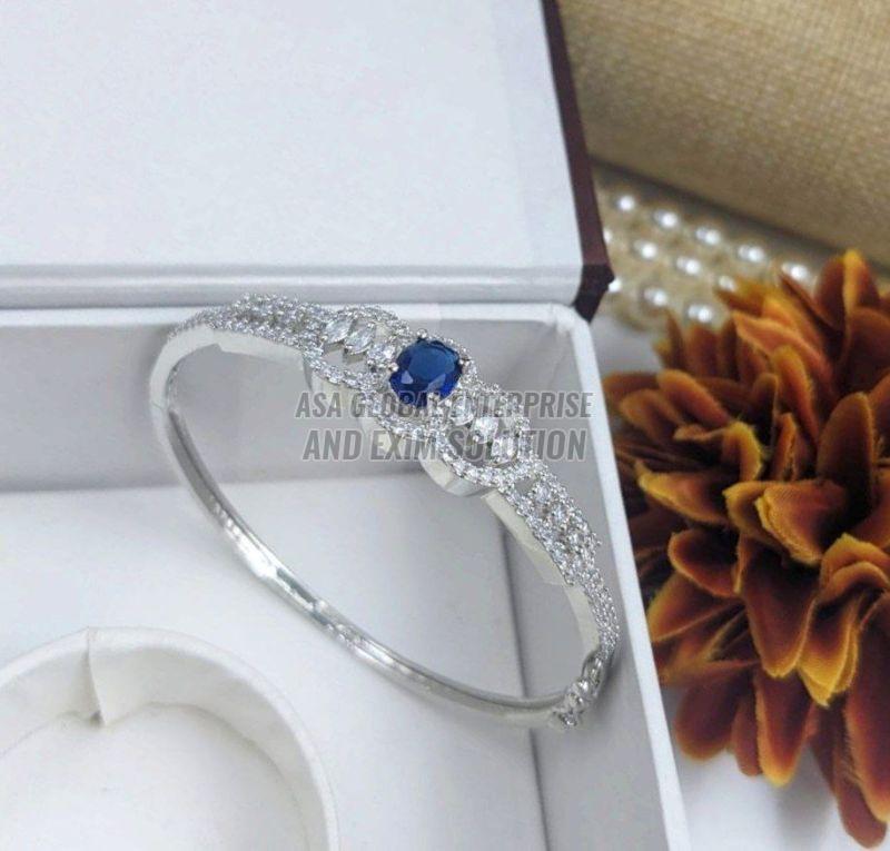 Ladies Brass Silver And Dark Blue Modern CZ Bracelet