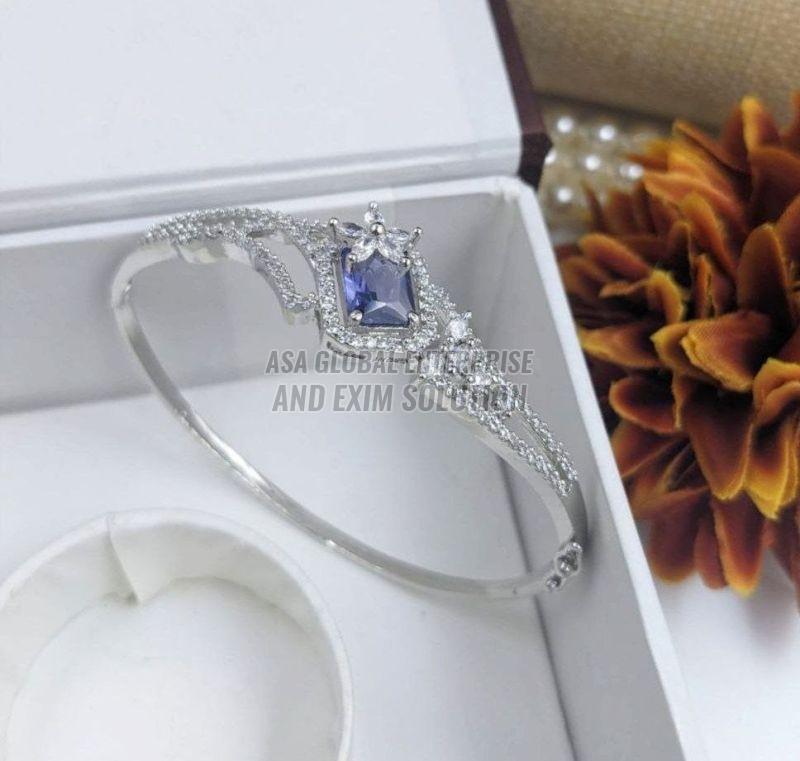 Ladies Brass Silver And Lavender Modern CZ Bracelet