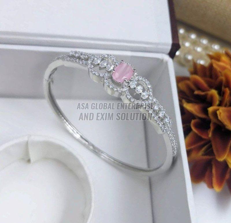 Ladies Brass Silver And Pink Modern CZ Bracelet