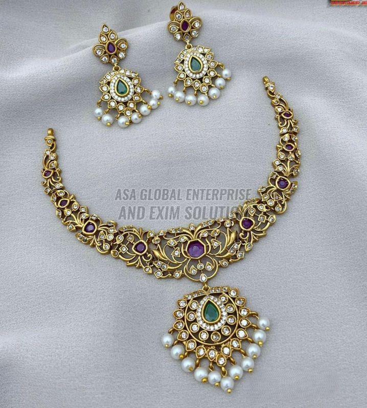 Ladies Golden Fancy Brass Artificial Necklace Set