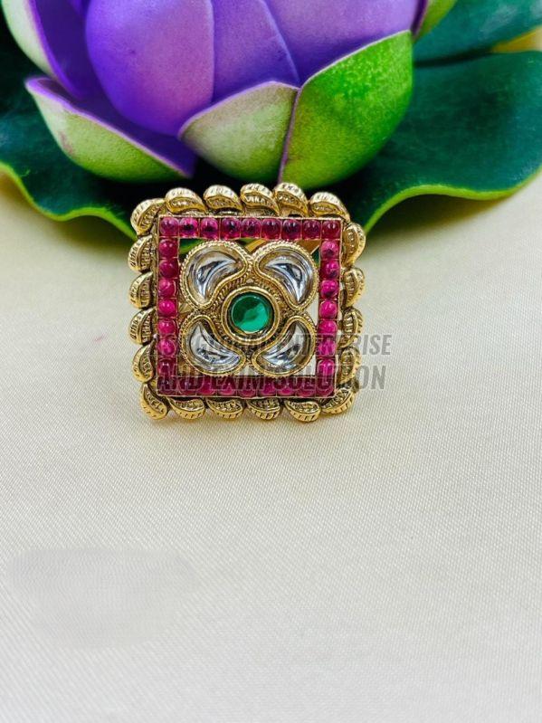 Ladies Golden Square Designed Brass Finger Ring