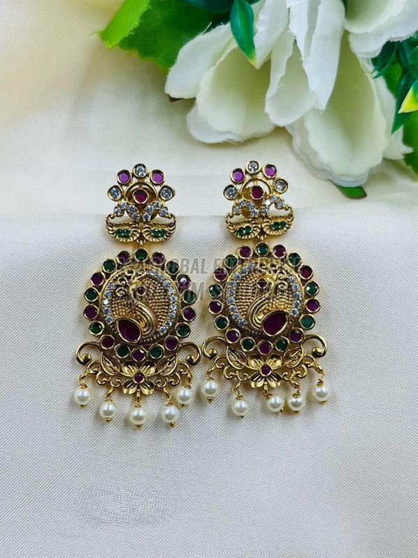 Ladies Party Wear Golden Brass Peacock Earring