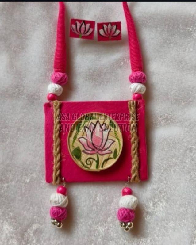 Ladies Pink Handmade Terracotta Necklace Set