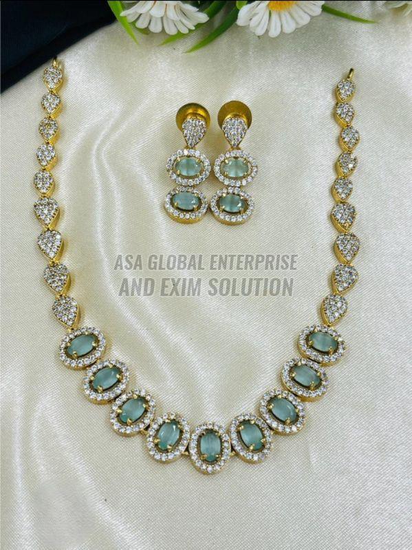 Ladies Sea Green Stone Artificial Necklace Set