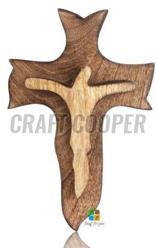 Craft Cooper Carved Polished Wooden Christ Cross Pendant 7x2.5x29 Cm
