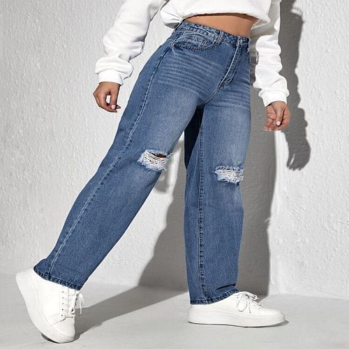 Denim Ladies Blue Comfort Fit Rugged Jeans