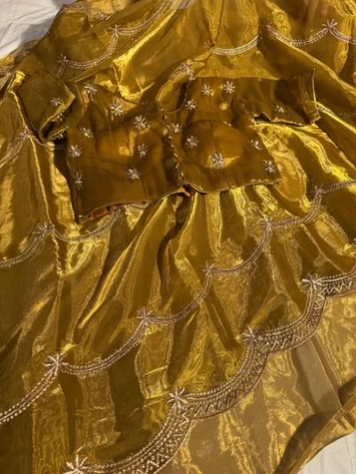 Antique Shade Shimmery Tissue Silk Designer Saree