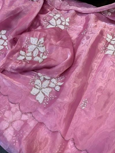 Baby Pink Shimmery Tissue Silk Designer Sequins Thread Work Buta Saree