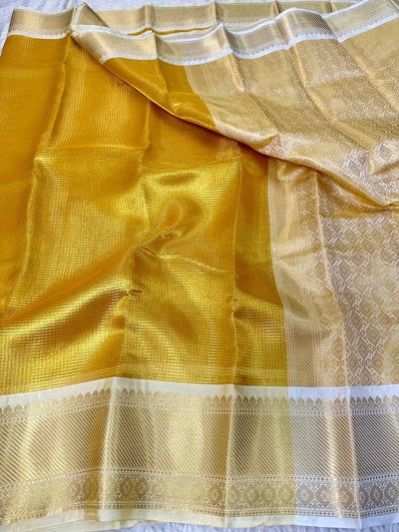 Bright Golden Yellow Tissue Silk Kanjivaram Bridal Saree