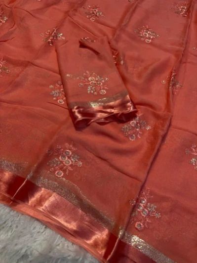 Dark Peach Premium Viscose Georgette Embroidered Saree