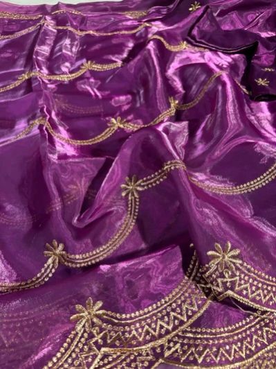 Deep Purple Shade Shimmery Tissue Silk Saree