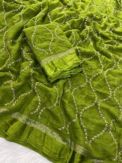 Green Viscose Georgette Silk Thread AND Sequins Work Banarasi Saree