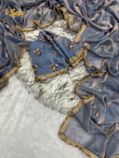 Grey Shimmery Tissue Saree WITH Pretty Lace Work
