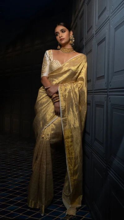 Kanjivaram Brocade Tissue Silk Lace Attached Saree