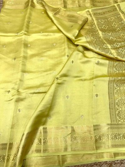 Lemon Yellow Mango Silk Banarasi Saree
