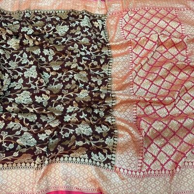 Light Brown Jaal Weave Khaddi Georgette Banarasi Saree
