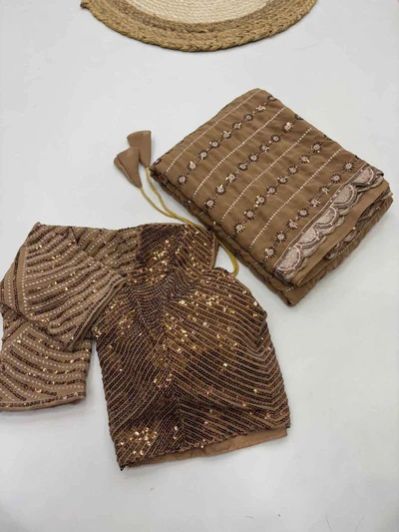 Light Coffee Shade Georgette Designer Saree