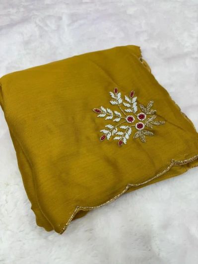 Light Mustard Soft Silk Handwork Designer Saree