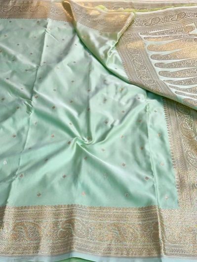 Light Pista Green Premium Mashru Katan Silk Banarasi Saree