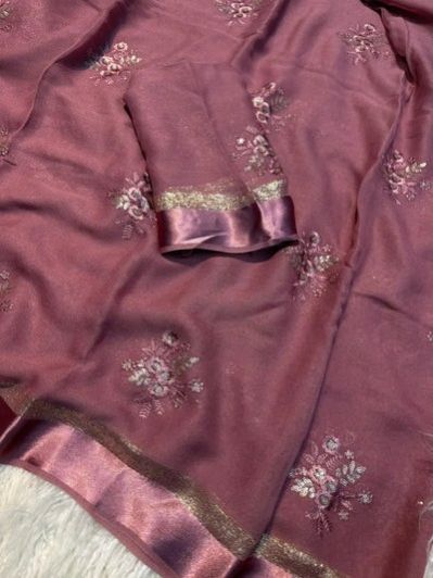 Mauve Premium Viscose Georgette Embroidered Saree
