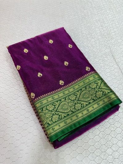 Purple Colour Satin Silk Embroidered Saree