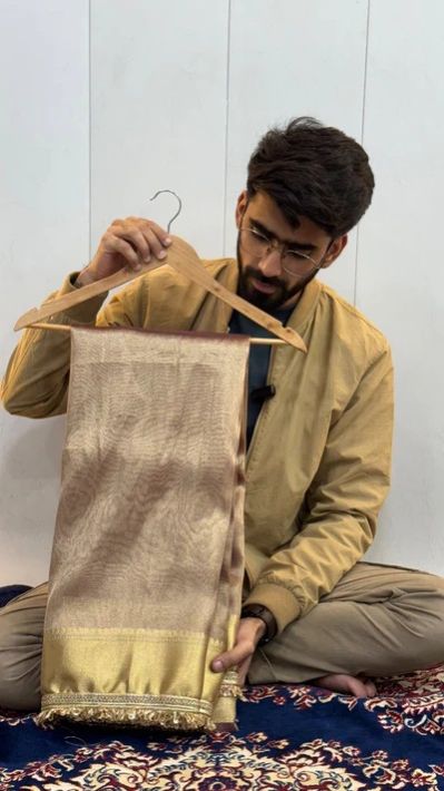 Rare Coffee Brown Tissue Silk Lace Attached Banarasi Saree