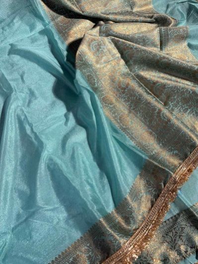 Sea Green Mysore Crepe Silk Lace Work Saree
