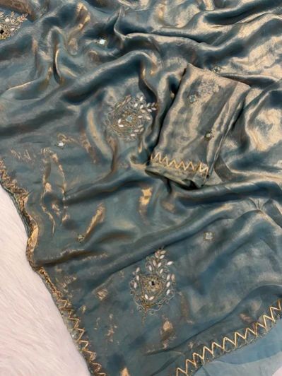 Shimmery Tissue Silk Saree WITH Handwork AND Designer Blouse
