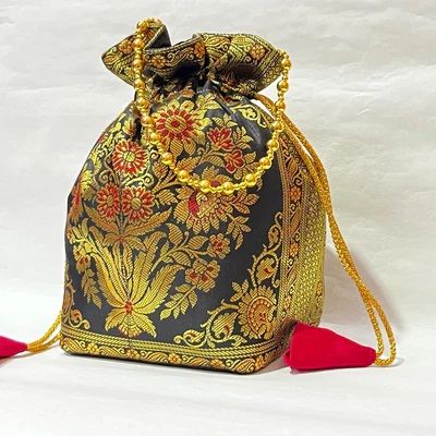 Stunning Black Color Banarasi Potli Bags