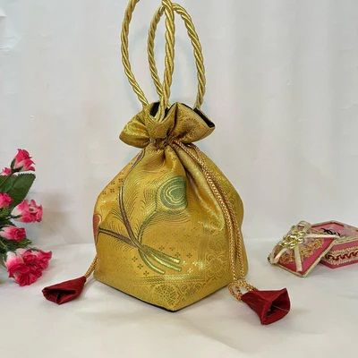 Stunning Golden Colour Banarasi Potli Bags