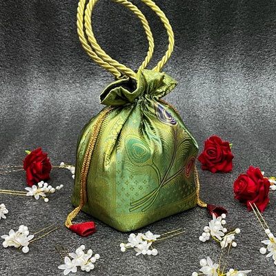 Stunning Pista Colour Banarasi Potli Bags