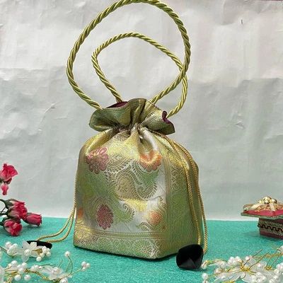 Stunning White Colour Banarasi Potli Bags