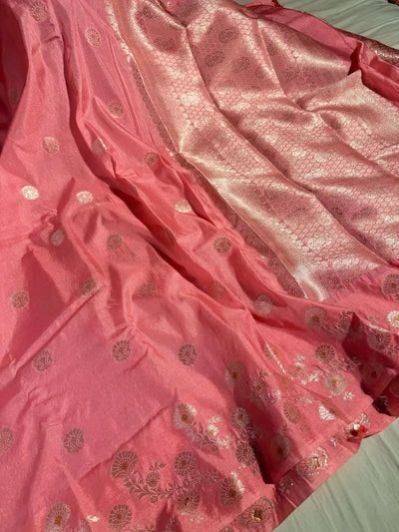 Subtle Peach Viscose Tissue Silk Banarasi Saree