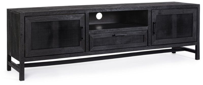Black Sandblasted Mango Wood TV Unit