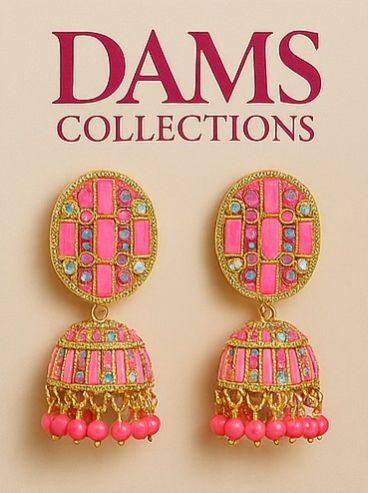 Women Stunning Pink Jhumka Earrings