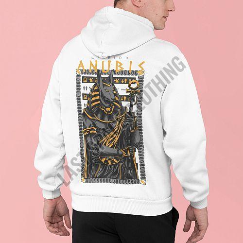 Mens Premium Quality White Anubis Printed Fleece Hoodie
