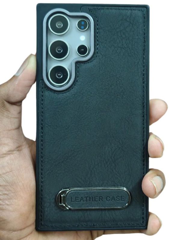 PU Leather PC (Hard) Logo Cut Black Phone Case For Samsung Galaxy S24 Ultra