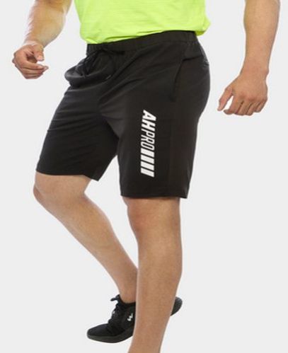 Plain Polyester & Spandex Mens Black Sports Shorts
