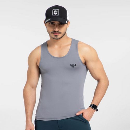 Plain Polyester Mens Light Grey Gym Vest, Sleeve Type : Sleeveless
