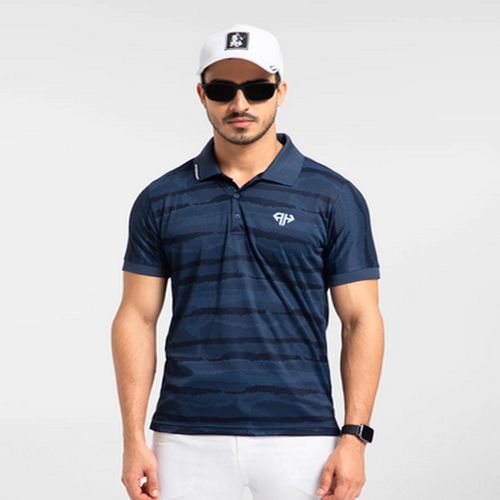 Striped 89% Poly Mens Navy Blue Camo Polo T-Shirts